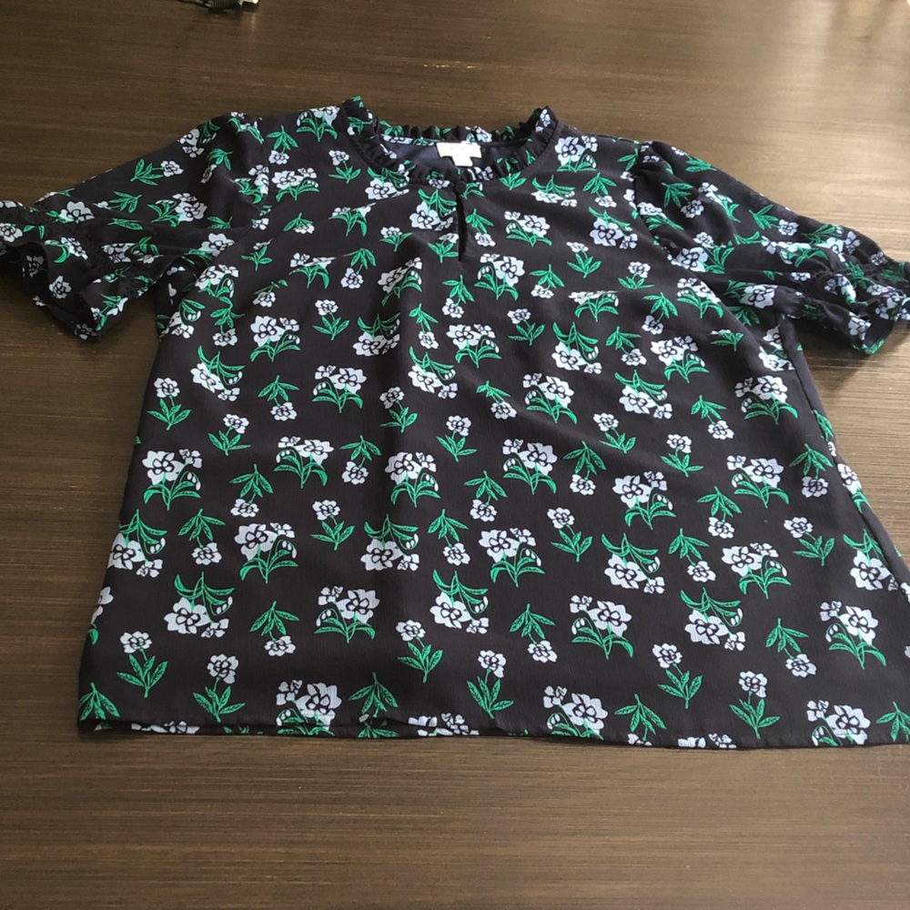 J. Crew Black Floral Short-Sleeve Blouse